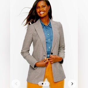 Talbots Houndstooth Long Blazer/Jacket Size 14 Woven In Italy MSRP $189 NWT